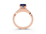 Rose gold Princess Cut Blue Sapphire  Halo Twist Band Solitaire Prong Setting Ring_45