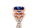 Rose gold Princess Cut Blue Sapphire  Halo Twist Band Solitaire Prong Setting Ring_47
