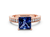 Rose gold Princess Cut Blue Sapphire Milgrain Pavé Engagement Ring with Four-Prong Setting_12