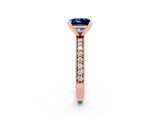 Rose gold Princess Cut Blue Sapphire Milgrain Pavé Engagement Ring with Four-Prong Setting_14