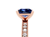 Rose gold Princess Cut Blue Sapphire Milgrain Pavé Engagement Ring with Four-Prong Setting_17