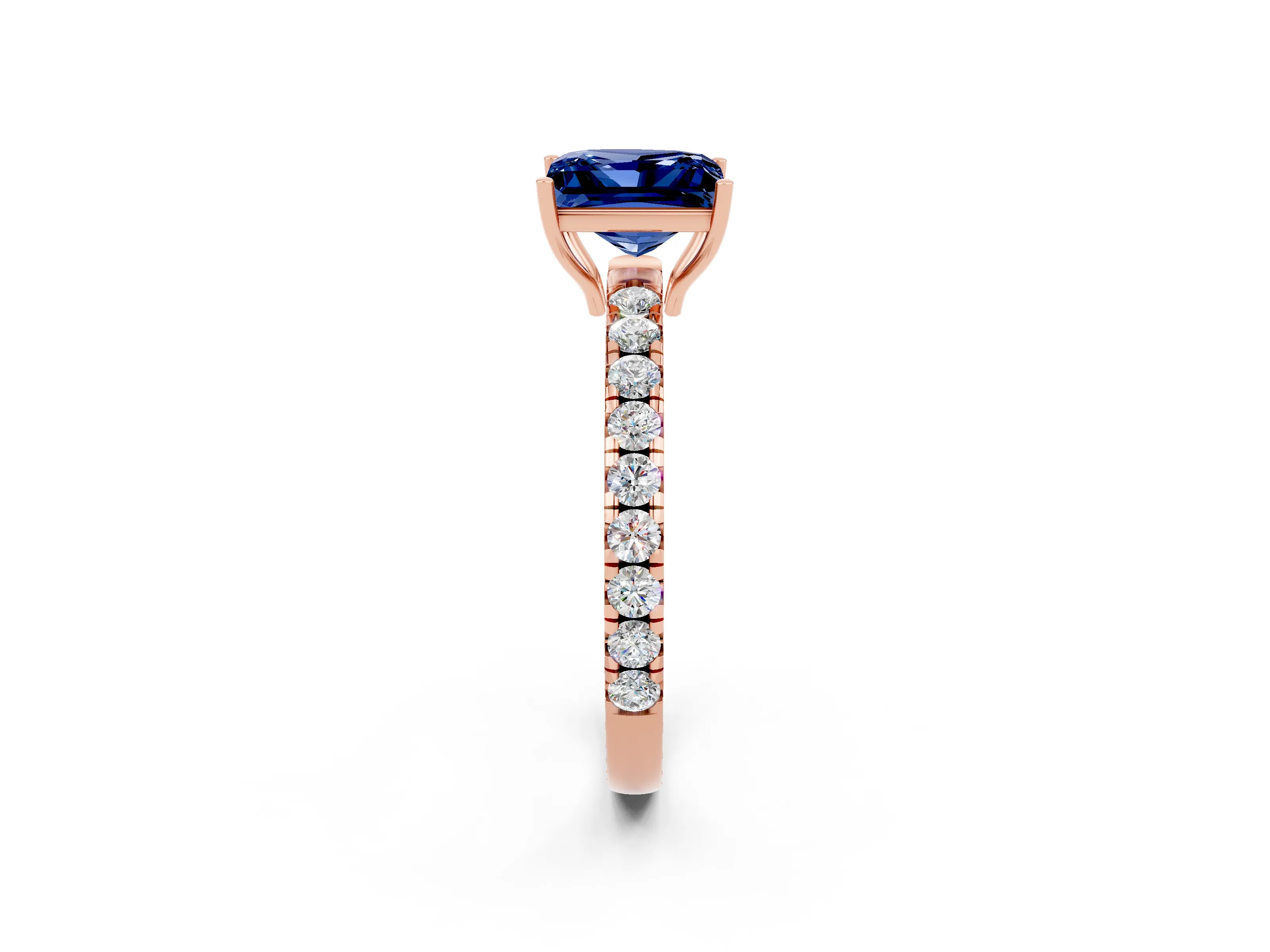 Rose gold Princess Cut Blue Sapphire Pavé Solitaire Engagement Ring with Four-Prong Setting_14