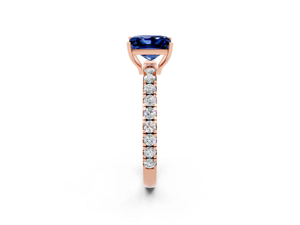 Rose gold Princess Cut Blue Sapphire Pavé Solitaire Engagement Ring with Four-Prong Setting