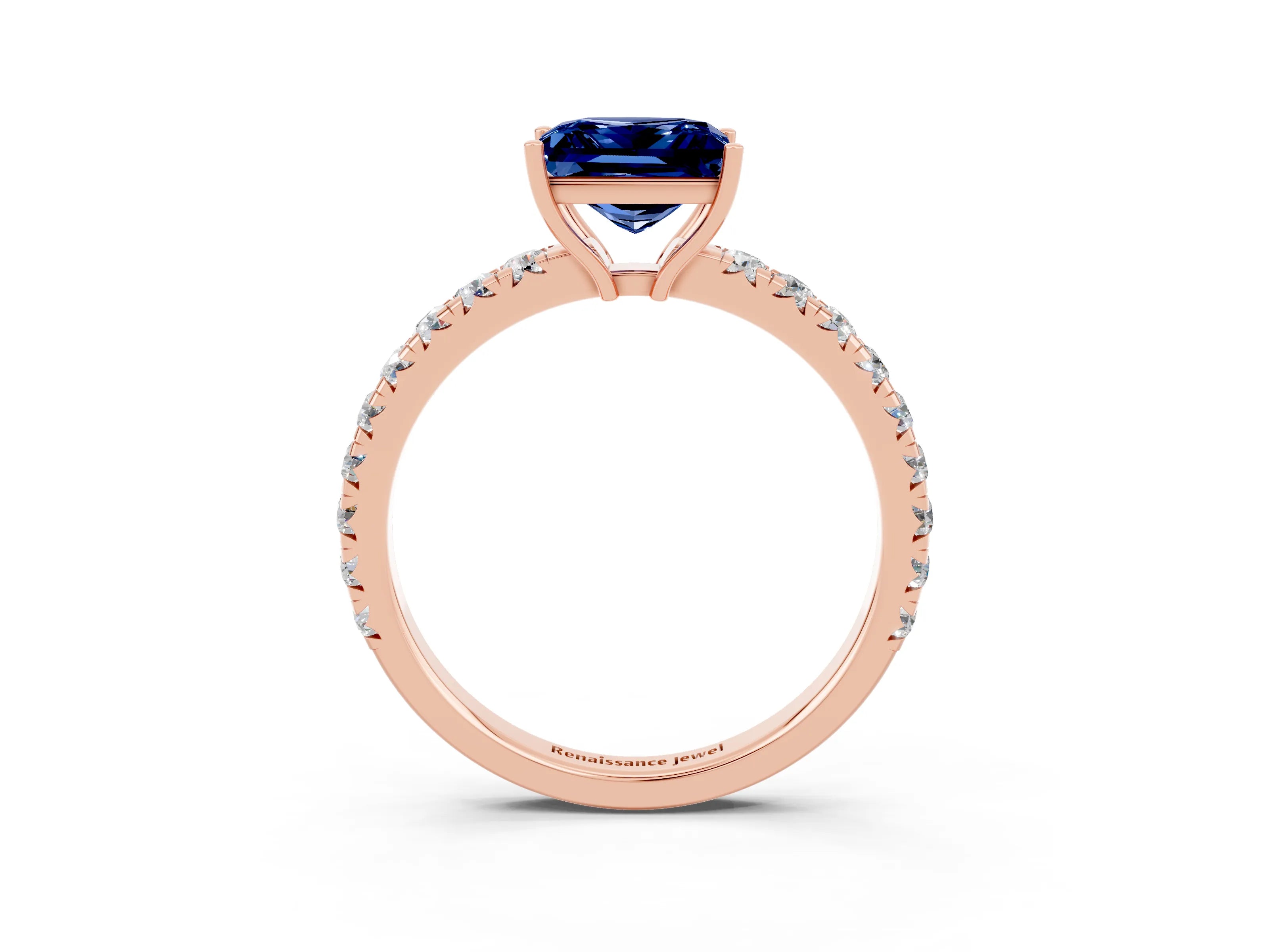 Rose gold Princess Cut Blue Sapphire Pavé Solitaire Engagement Ring with Four-Prong Setting_15