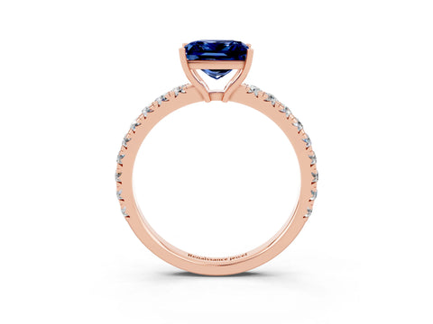 Rose gold Princess Cut Blue Sapphire Pavé Solitaire Engagement Ring with Four-Prong Setting_15