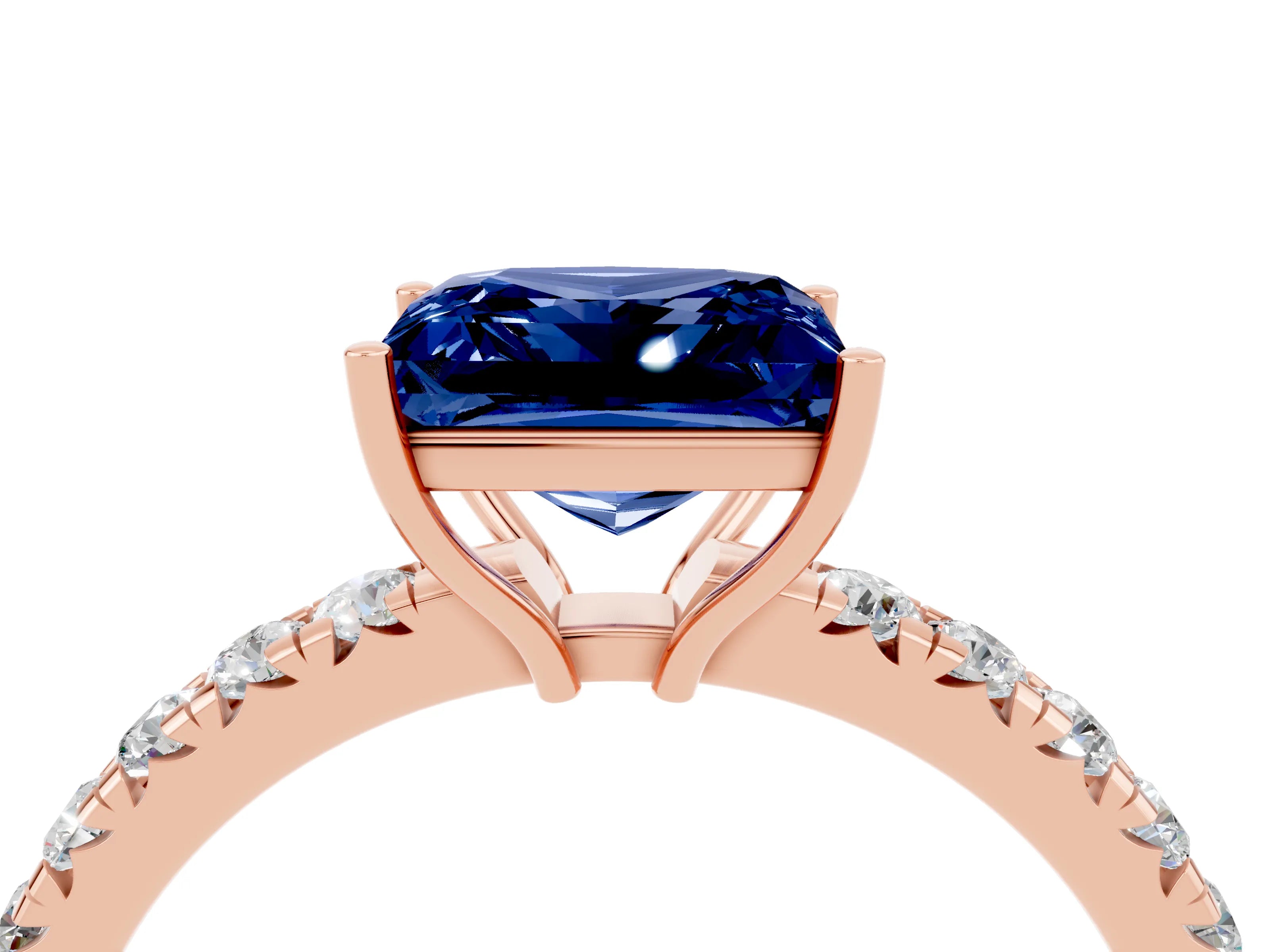 Rose gold Princess Cut Blue Sapphire Pavé Solitaire Engagement Ring with Four-Prong Setting_16