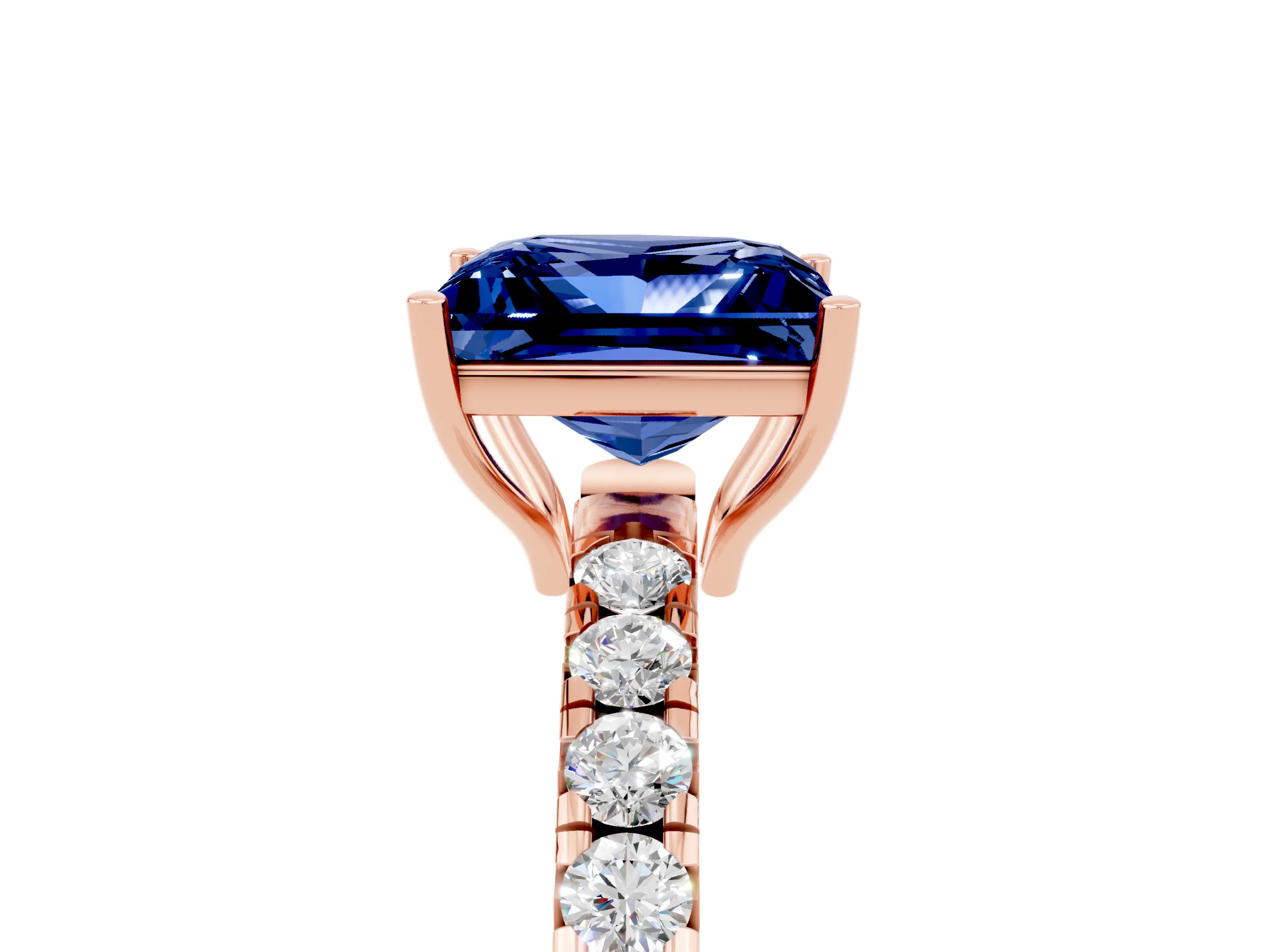 Rose gold Princess Cut Blue Sapphire Pavé Solitaire Engagement Ring with Four-Prong Setting_17
