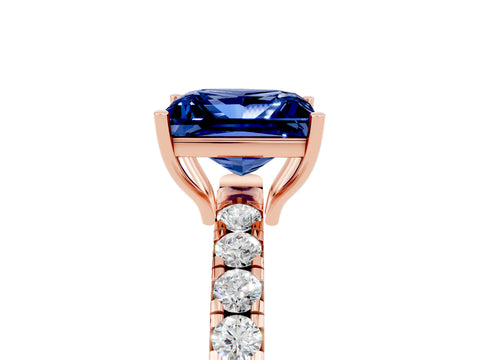 Rose gold Princess Cut Blue Sapphire Pavé Solitaire Engagement Ring with Four-Prong Setting_17