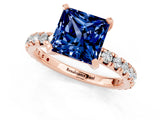 Rose gold Princess Cut Blue Sapphire Pavé Solitaire Ring with Round Band and Prong Setting_25