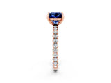 Rose gold Princess Cut Blue Sapphire Pavé Solitaire Ring with Round Band and Prong Setting_26
