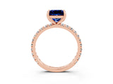 Rose gold Princess Cut Blue Sapphire Pavé Solitaire Ring with Round Band and Prong Setting_27