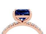Rose gold Princess Cut Blue Sapphire Pavé Solitaire Ring with Round Band and Prong Setting_28