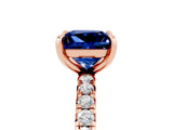 Rose gold Princess Cut Blue Sapphire Pavé Solitaire Ring with Round Band and Prong Setting_29