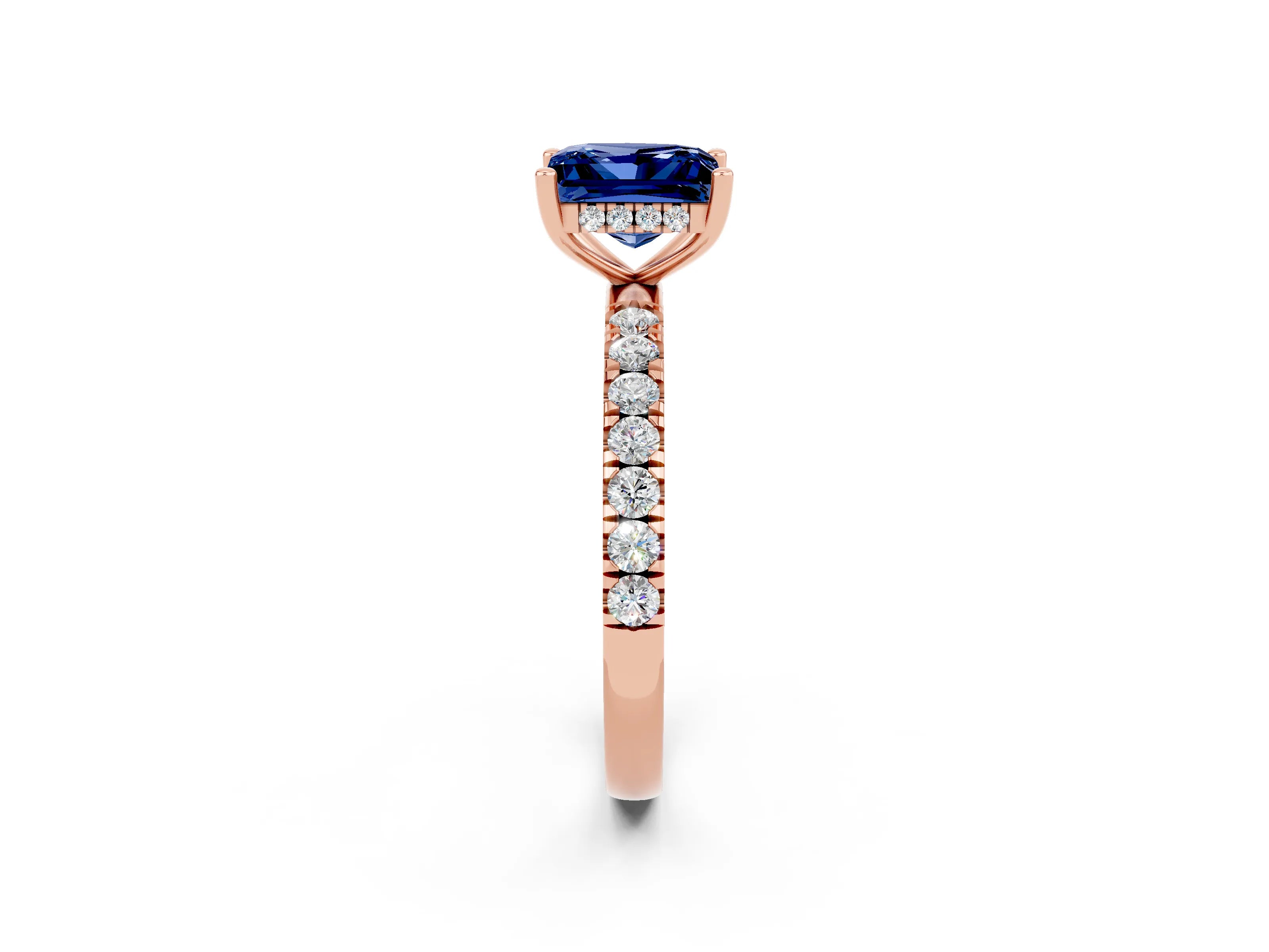 Rose gold Princess Cut Blue Sapphire Pave Band Solitaire Ring with Four-Prong Setting_26