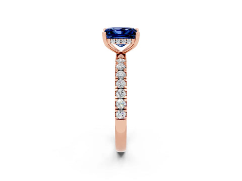 Rose gold Princess Cut Blue Sapphire Pave Band Solitaire Ring with Four-Prong Setting_26
