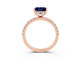 Rose gold Princess Cut Blue Sapphire Pave Band Solitaire Ring with Four-Prong Setting_27