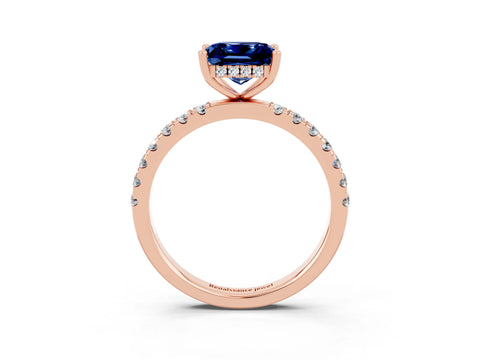 Rose gold Princess Cut Blue Sapphire Pave Band Solitaire Ring with Four-Prong Setting_27