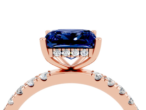 Rose gold Princess Cut Blue Sapphire Pave Band Solitaire Ring with Four-Prong Setting_28