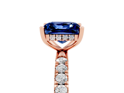 Rose gold Princess Cut Blue Sapphire Pave Band Solitaire Ring with Four-Prong Setting_29
