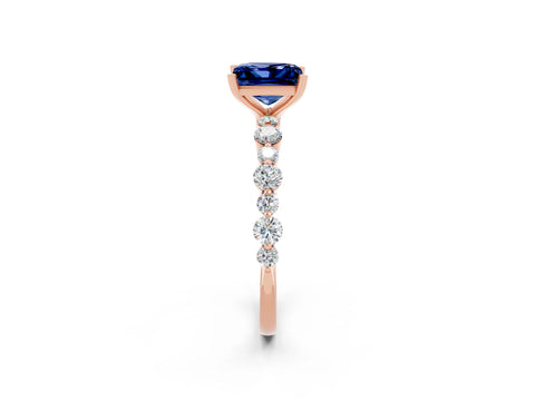 Rose gold Princess Cut Blue Sapphire Prong Set Engagement Ring with Pavé Band_2