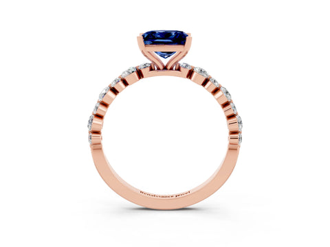 Rose gold Princess Cut Blue Sapphire Prong Set Engagement Ring with Pavé Band_3