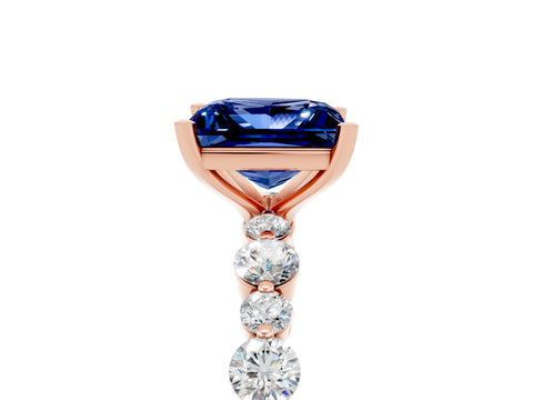 Rose gold Princess Cut Blue Sapphire Prong Set Engagement Ring with Pavé Band_5