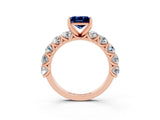 Rose gold Princess Cut Blue Sapphire Prong Setting with Side Stones on a Pave Band_3