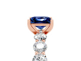 Rose gold Princess Cut Blue Sapphire Prong Setting with Side Stones on a Pave Band_5