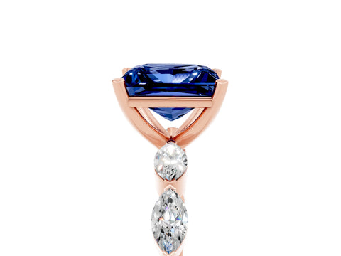Rose gold Princess Cut Blue Sapphire Ring with Marquise Side Stones and Prong Setting_5