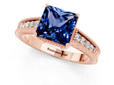 Rose gold Princess Cut Blue Sapphire Ring with Milgrain Pavé Band and Four-Prong Setting_13