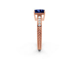 Rose gold Princess Cut Blue Sapphire Ring with Milgrain Pavé Band and Four-Prong Setting_14