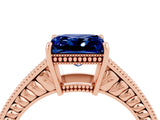 Rose gold Princess Cut Blue Sapphire Ring with Milgrain Pavé Band and Four-Prong Setting_16