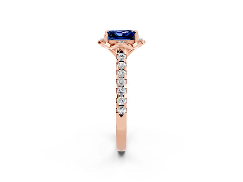 Rose gold Princess Cut Blue Sapphire Ring with Pavé Band and Floral Prong Setting_2