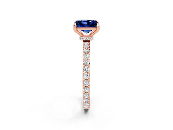 Rose gold Princess Cut Blue Sapphire Pavé Engagement Ring with Round  Accents and Prong Setting