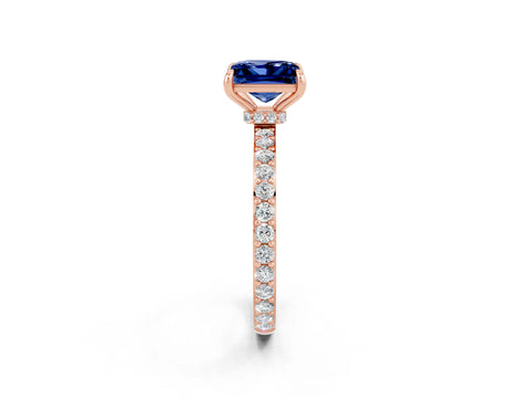 Rose gold Princess Cut Blue Sapphire Ring with Pavé Band and Four-Prong Setting_2