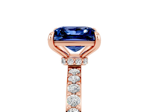 Rose gold Princess Cut Blue Sapphire Ring with Pavé Band and Four-Prong Setting_5
