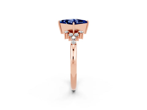 Rose gold Princess Cut Blue Sapphire Ring with Side Stones and Four-Prong Setting_38