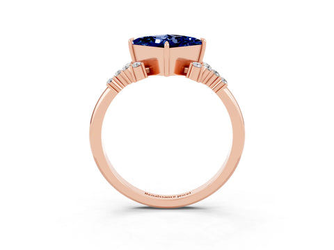 Rose gold Princess Cut Blue Sapphire Ring with Side Stones and Four-Prong Setting_39