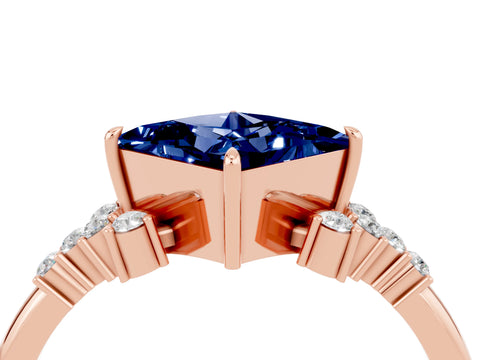 Rose gold Princess Cut Blue Sapphire Ring with Side Stones and Four-Prong Setting_40