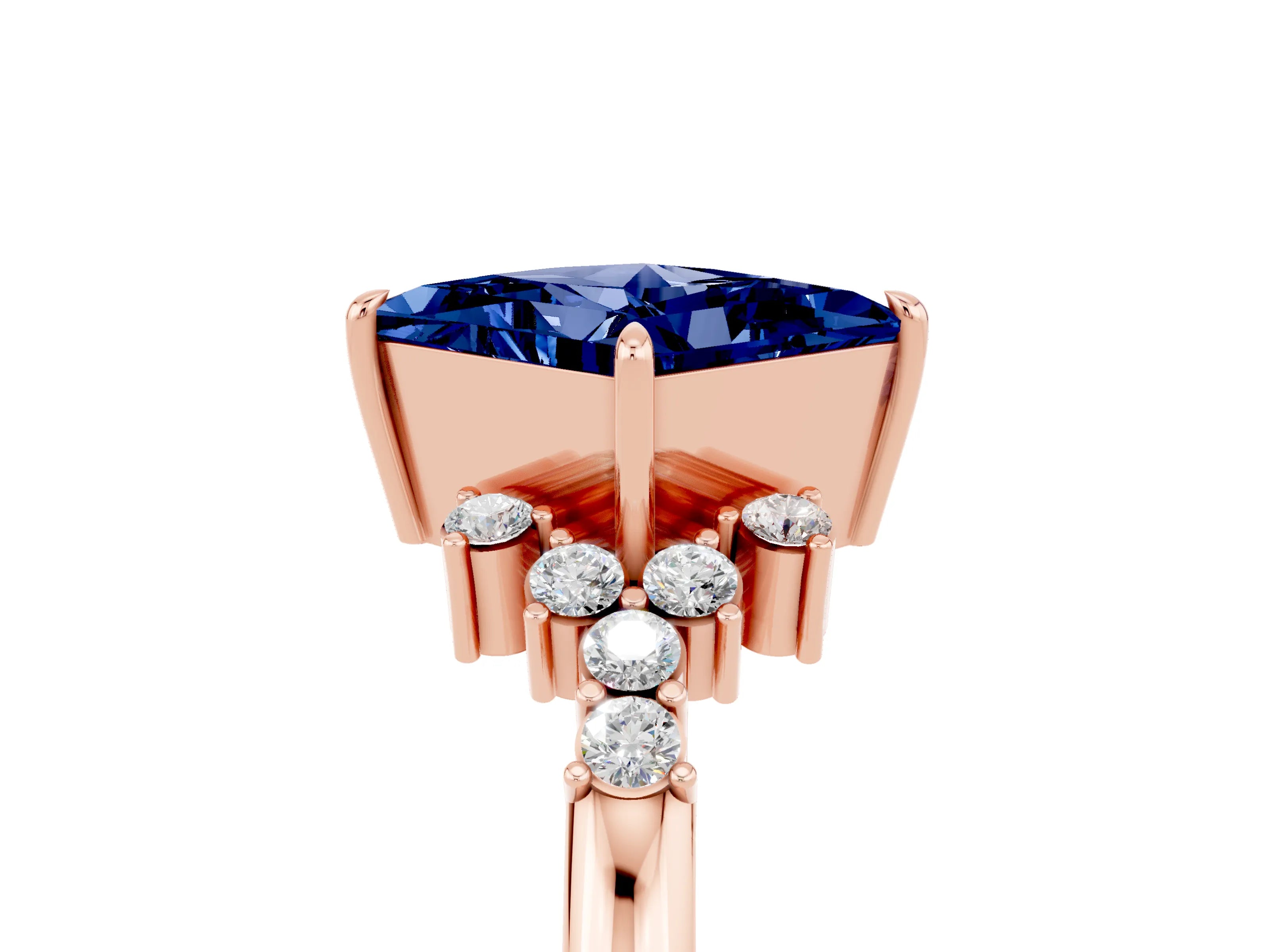 Rose gold Princess Cut Blue Sapphire Ring with Side Stones and Four-Prong Setting_41