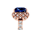 Rose gold Princess Cut Blue Sapphire Scalloped Halo Engagement Ring with Round Shared Prong Band_17