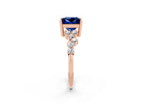 Rose gold Princess Cut Blue Sapphire Scattered Round Accent Ring with Prong Setting_14