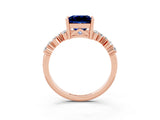 Rose gold Princess Cut Blue Sapphire Scattered Round Accent Ring with Prong Setting_15