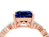Rose gold Princess Cut Blue Sapphire Scattered Round Accent Ring with Prong Setting_16