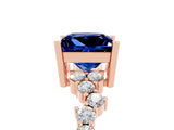 Rose gold Princess Cut Blue Sapphire Scattered Round Accent Ring with Prong Setting_17