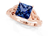 Rose gold Princess Cut Blue Sapphire Solitaire Celtic Knot Ring with Four-Prong Setting_13
