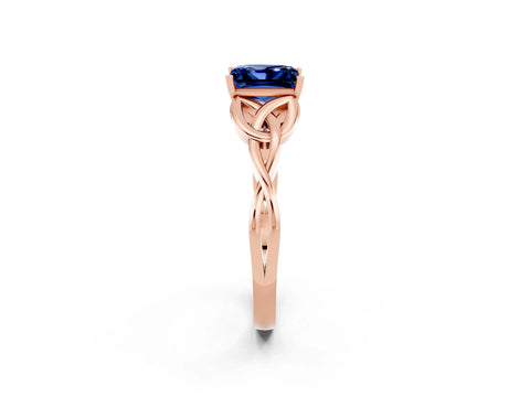 Rose gold Princess Cut Blue Sapphire Solitaire Celtic Knot Ring with Four-Prong Setting_14