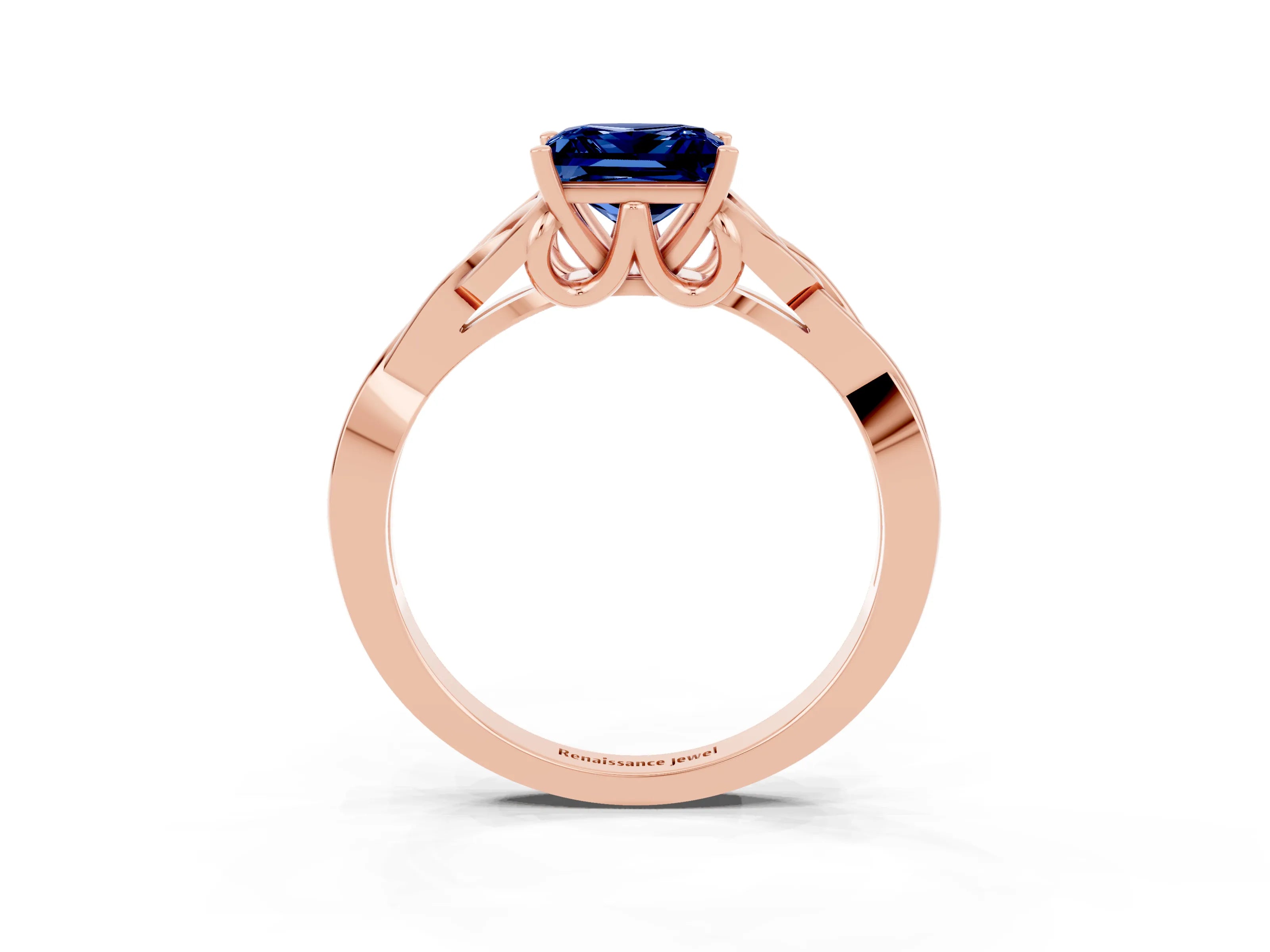 Rose gold Princess Cut Blue Sapphire Solitaire Celtic Knot Ring with Four-Prong Setting_15