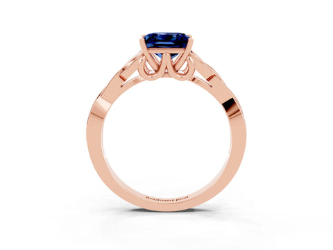 Rose gold Princess Cut Blue Sapphire Solitaire Celtic Knot Ring with Four-Prong Setting_15