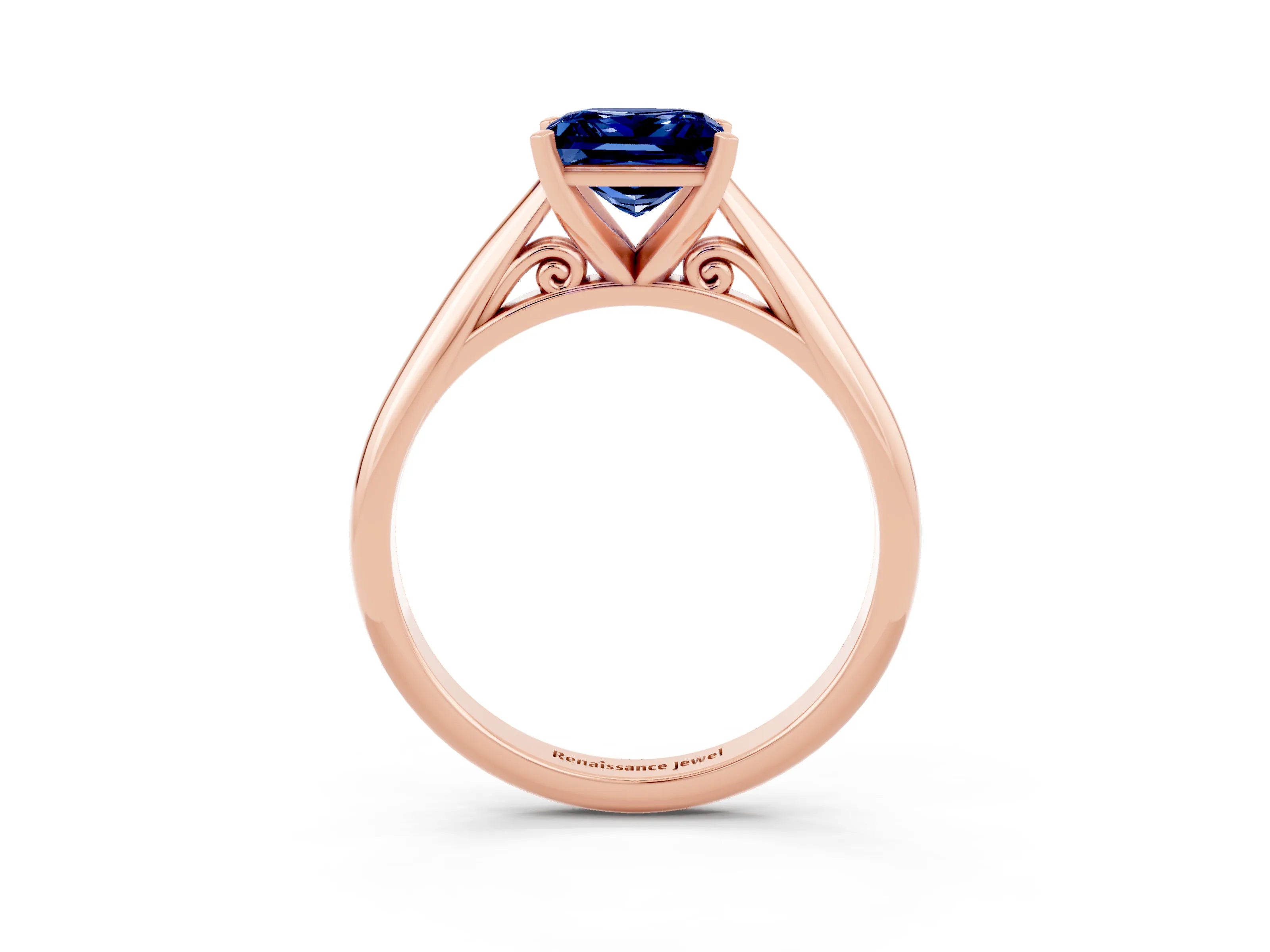 Rose gold Princess Cut Blue Sapphire Solitaire Engagement Ring with Cathedral Setting and Four-Prong Mount_15